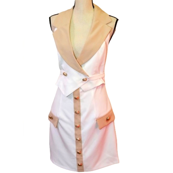 Blithe Beige/White Gold Button Multi-Color Halter Blazer Dress,Large,NWT - Picture 9 of 16